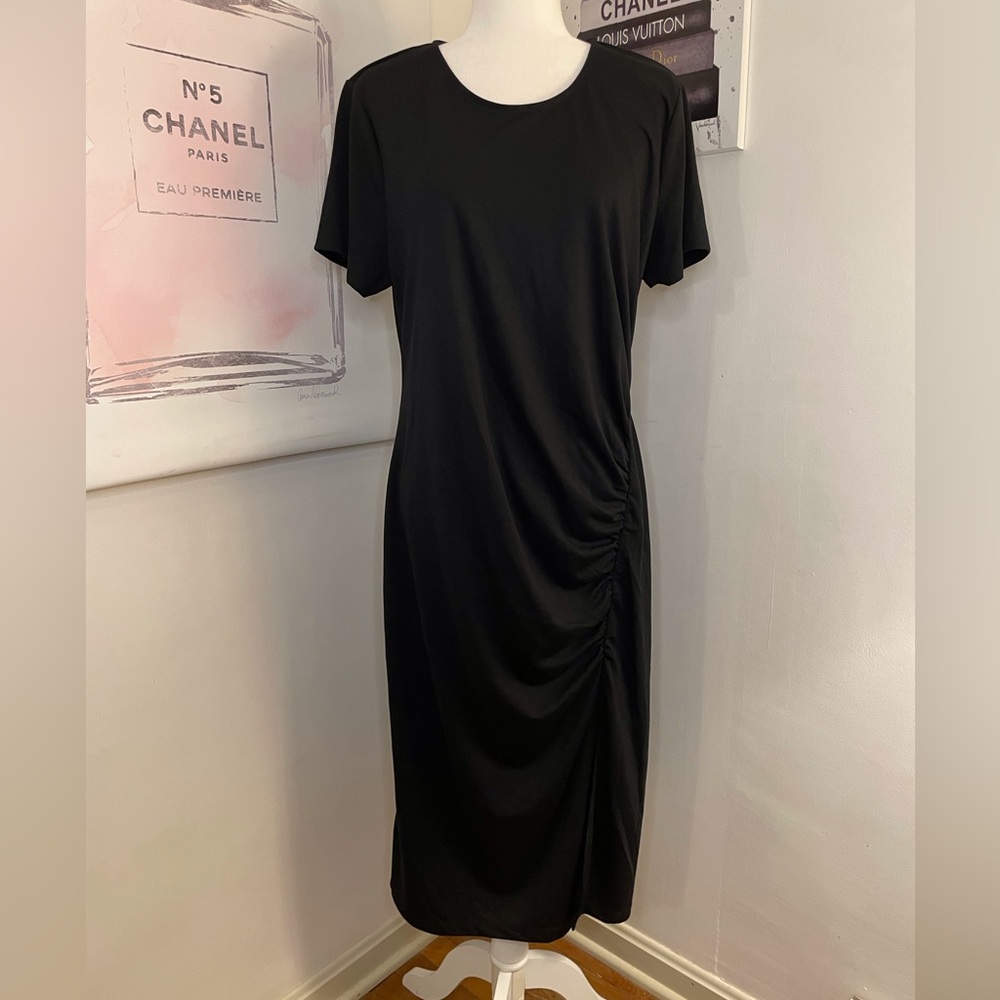 A New Day Short Sleeve Ruched Midi Dress Black Size XXL Plus Size